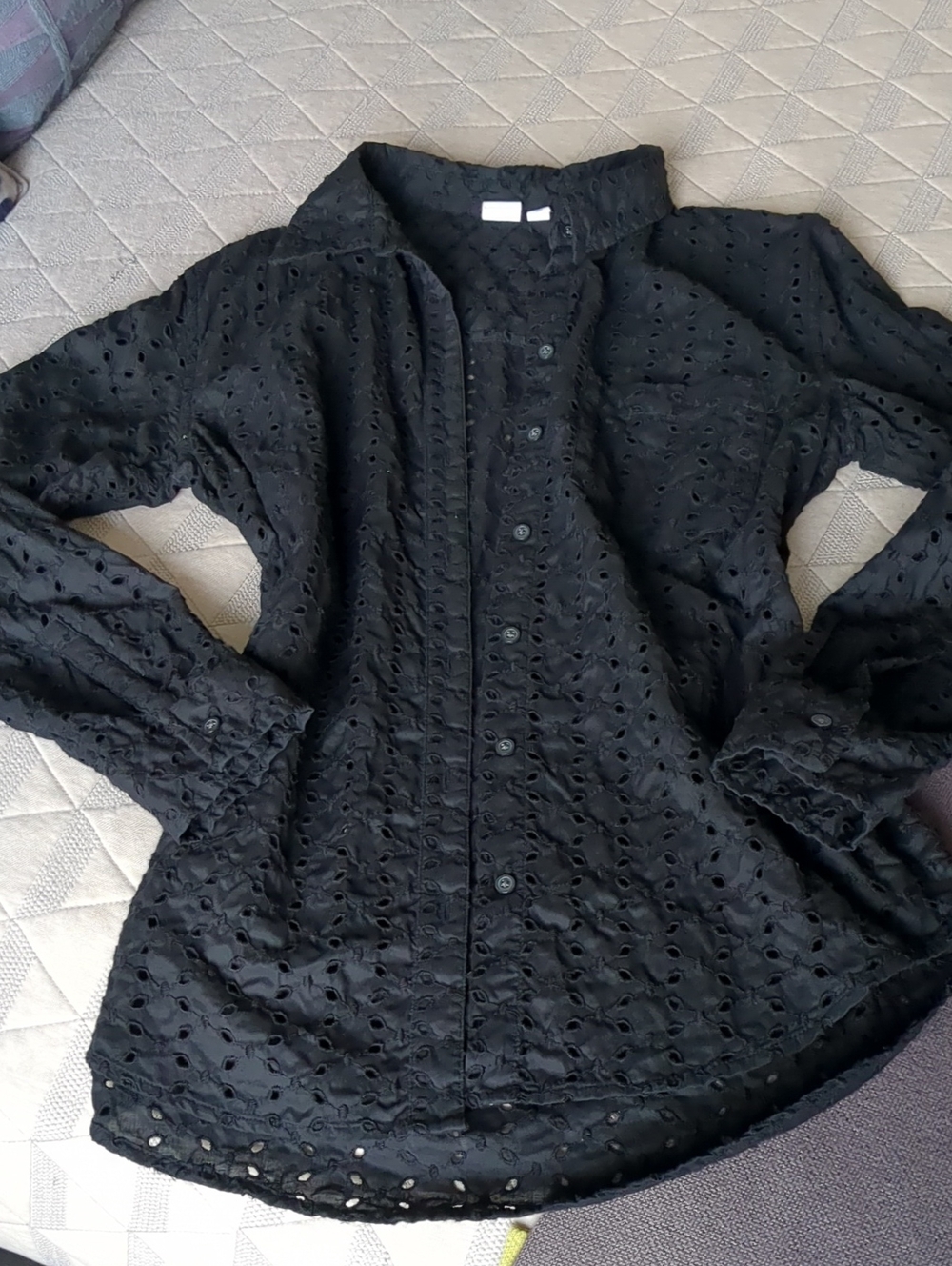 GAP Black Eyelet Button-Down Blouse